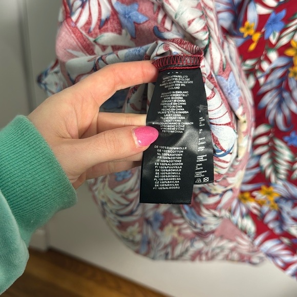 Royal Monk Red Tropical Print Floral Tie Front V Neck Midi Dress Size Large - Picture 7 of 13